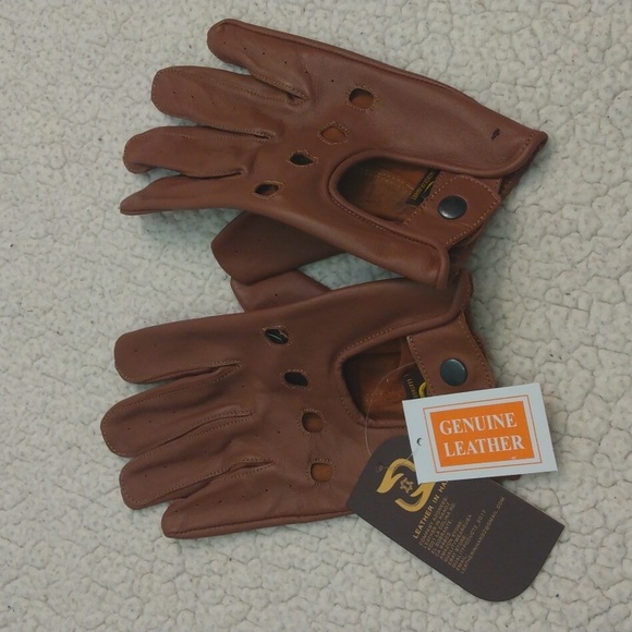NWT Leather in Handz Brown Premium Leather Driving Gloves (Large) - Picture 2 of 12